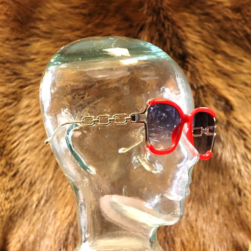 Bold Red Sunglasses with Gold Chain-Link Arms